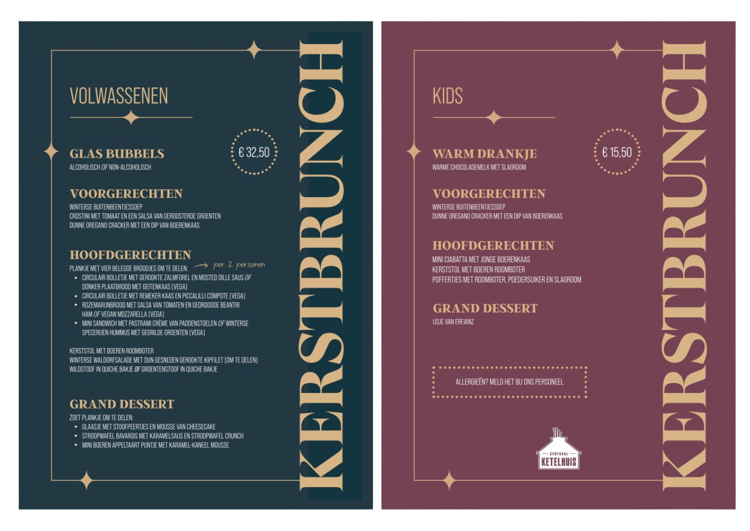 Kerstbrunch Menukaart van Centraal Ketelhuis